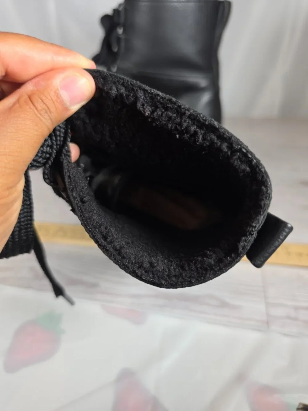 Universal Thread Black Ankle Boots Size 6.5 Lace Up Buckle Faux Leather Wedge